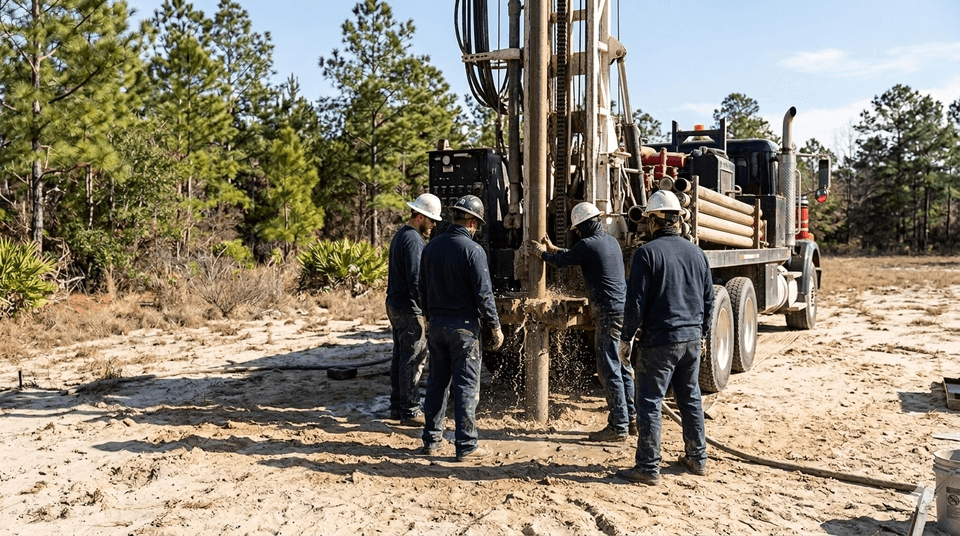 Vidalia Well Drilling crew and equipment on a private well service job.